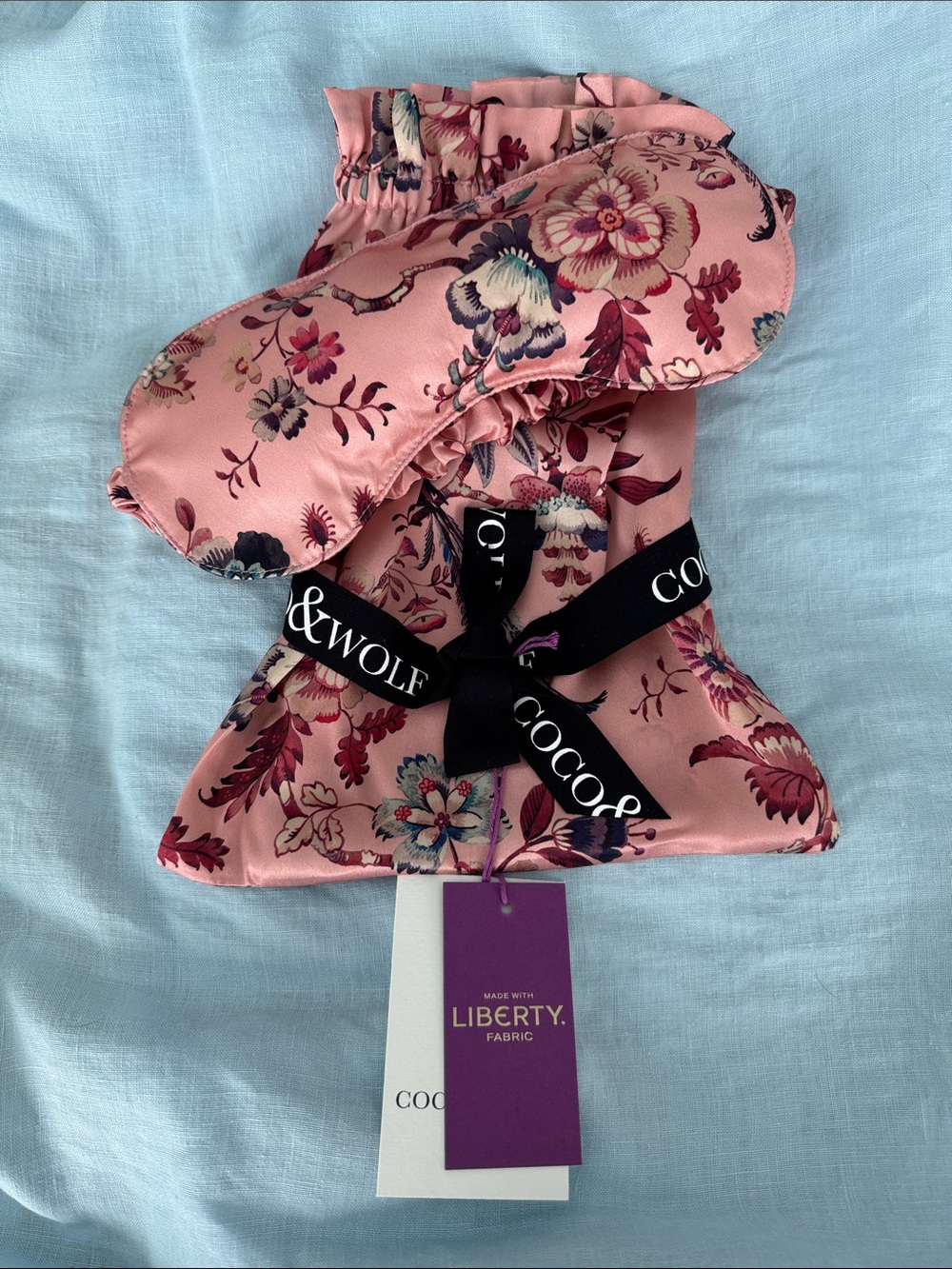 Liberty of London Pink Floral Silk Sleep Mask and Pouch Set